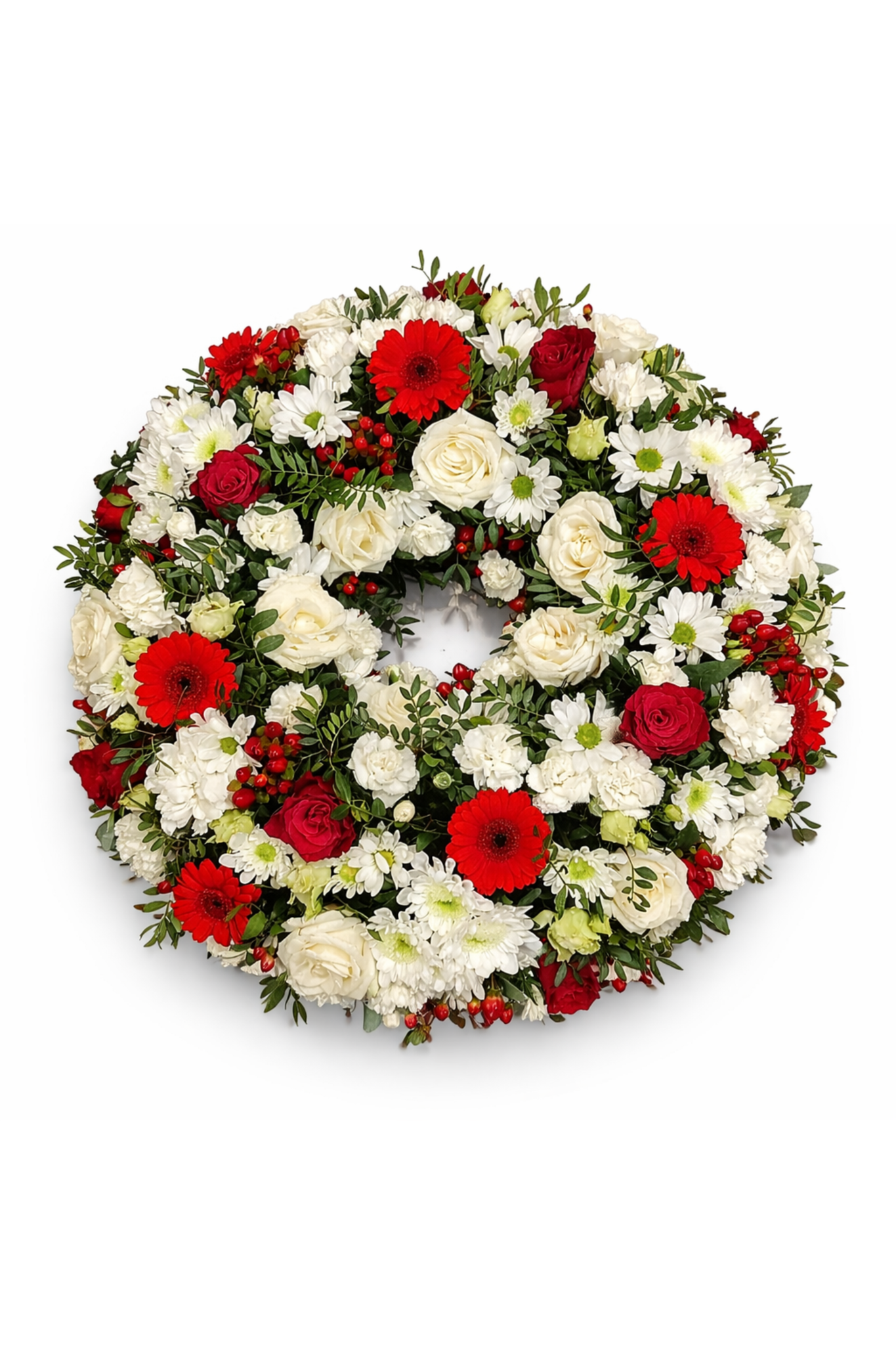 couronne de fleurs ton blanc et rouge